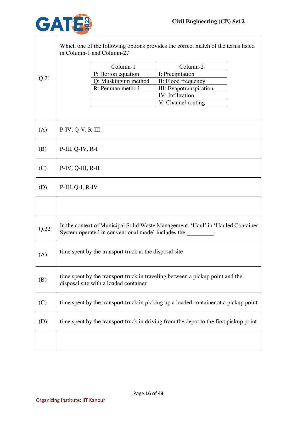 GATE 2023 Civil Engineering (CE-2) (Afternoon) Question Paper - Page 16