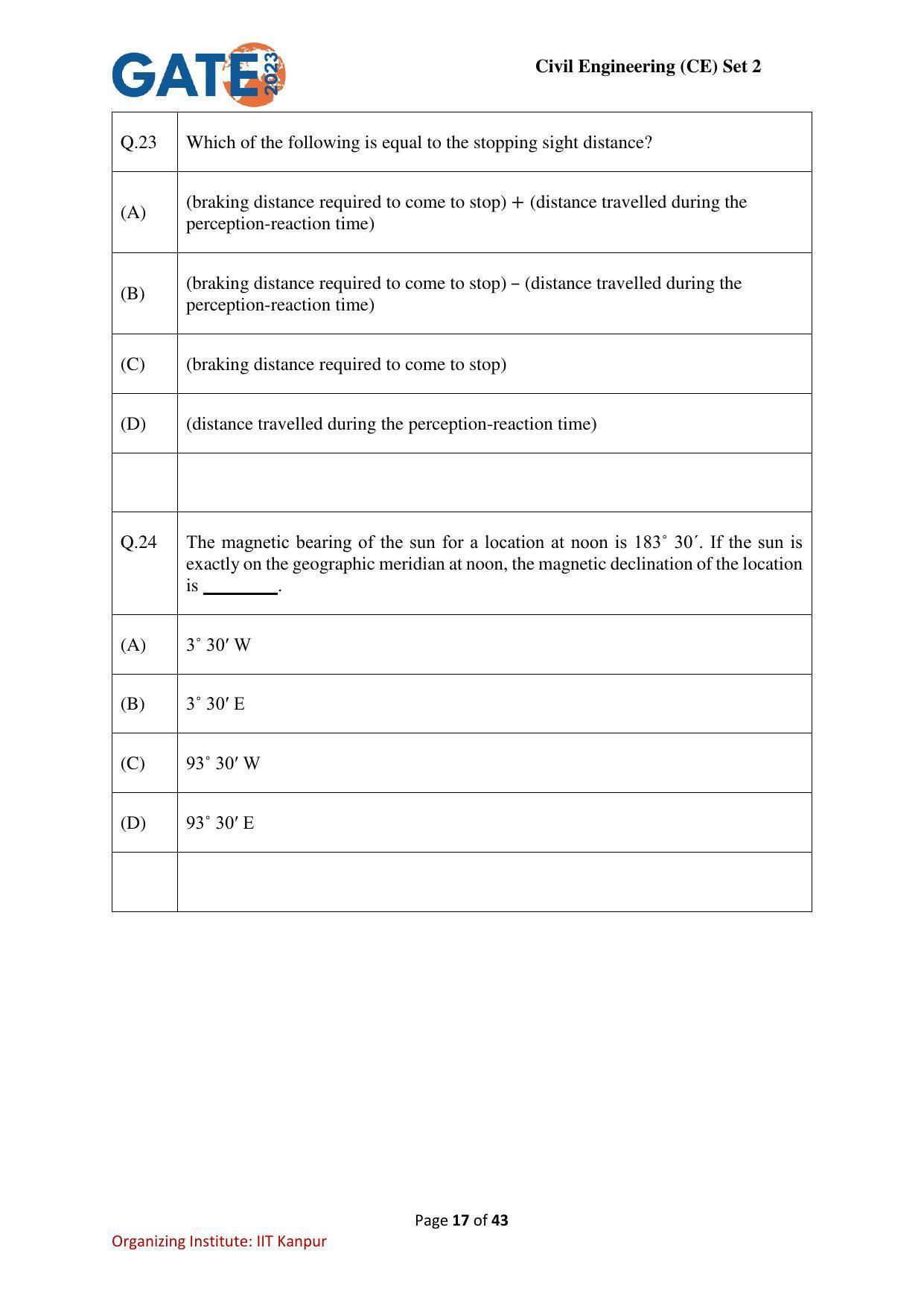 GATE 2023 Civil Engineering (CE-2) (Afternoon) Question Paper - Page 17