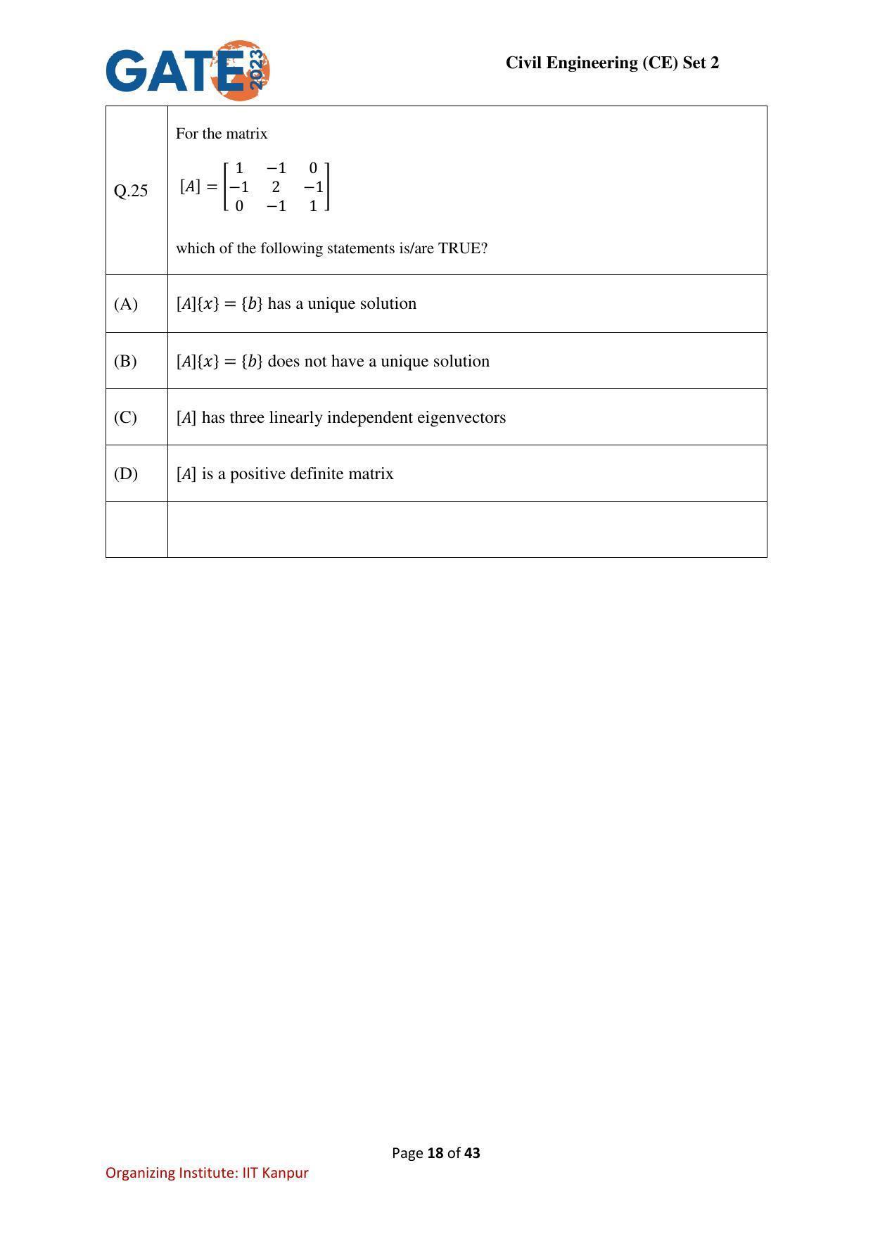 GATE 2023 Civil Engineering (CE-2) (Afternoon) Question Paper - Page 18