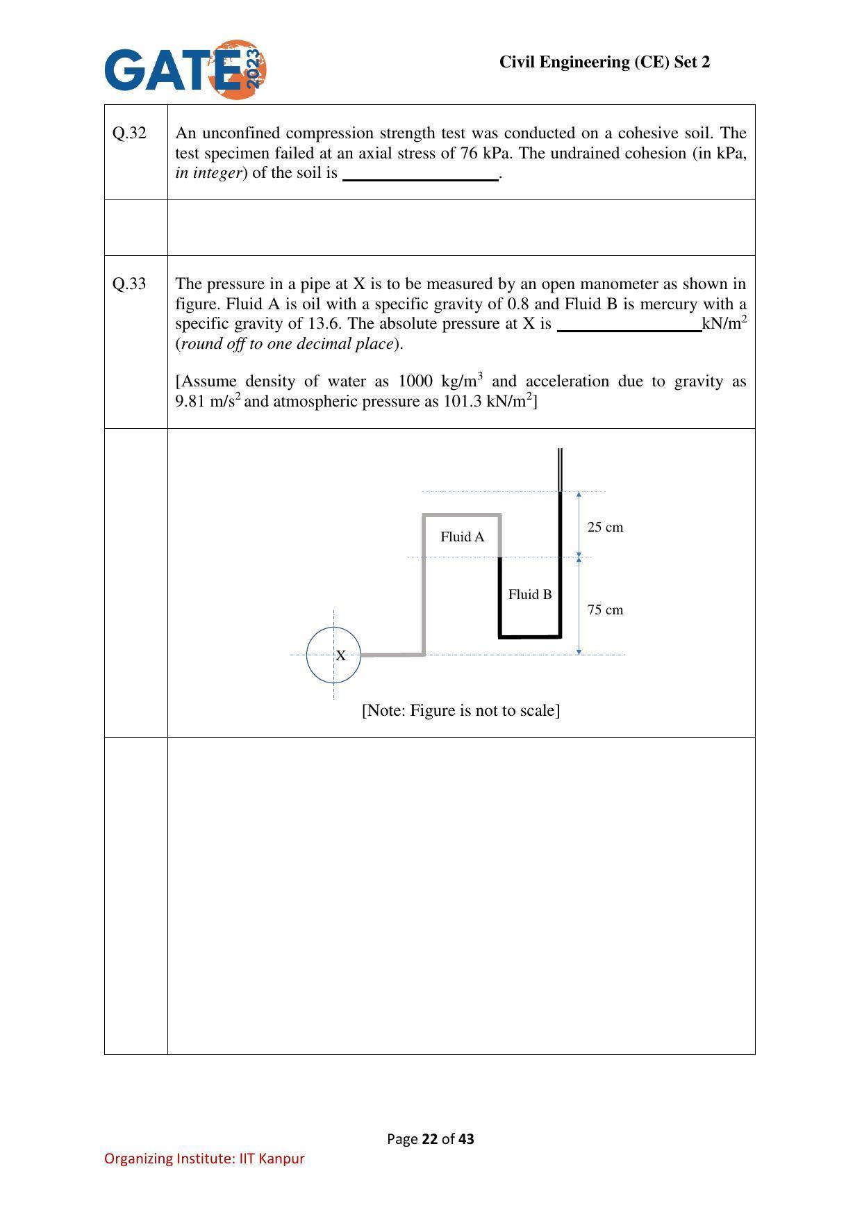GATE 2023 Civil Engineering (CE-2) (Afternoon) Question Paper - Page 22