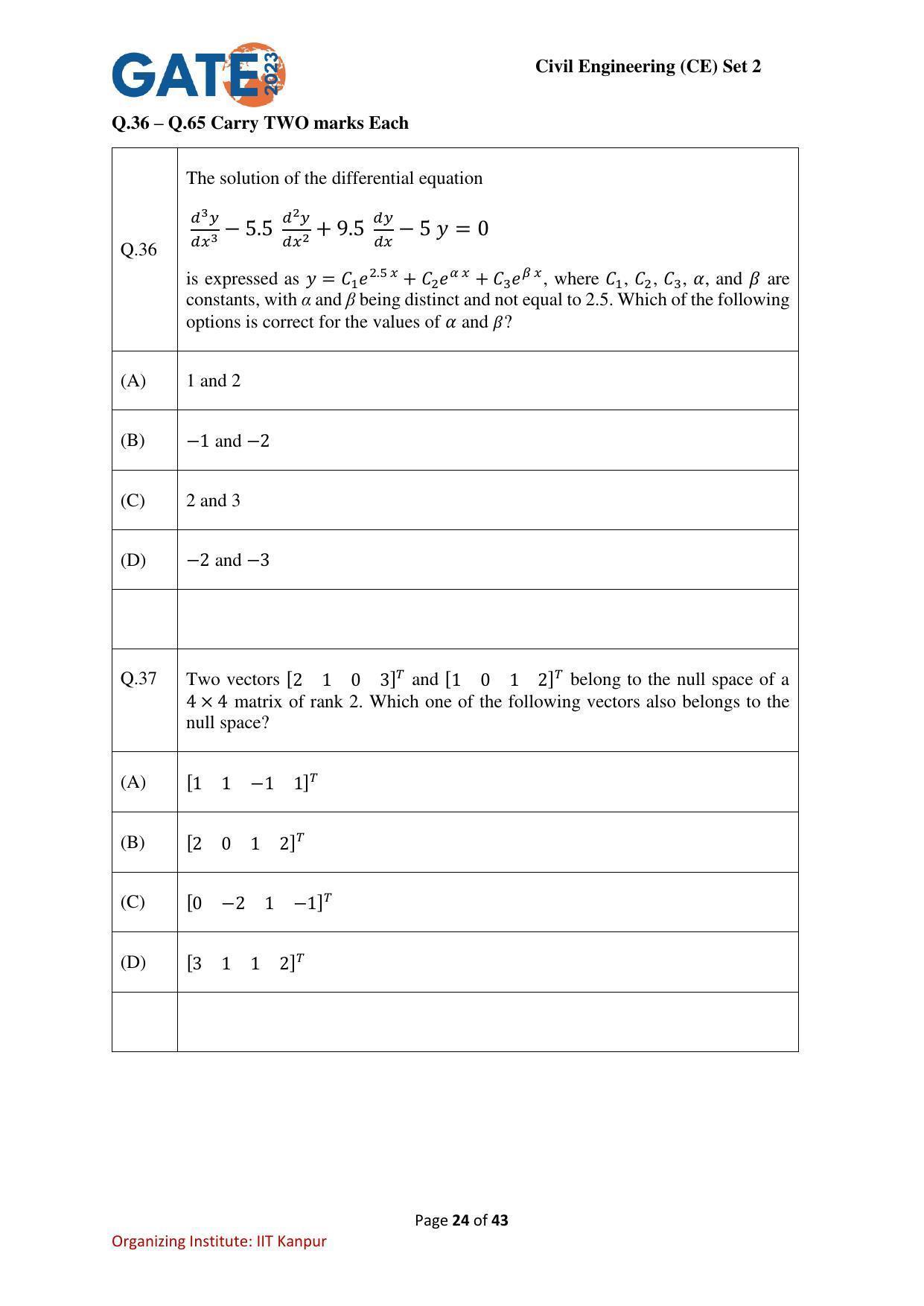 GATE 2023 Civil Engineering (CE-2) (Afternoon) Question Paper - Page 24