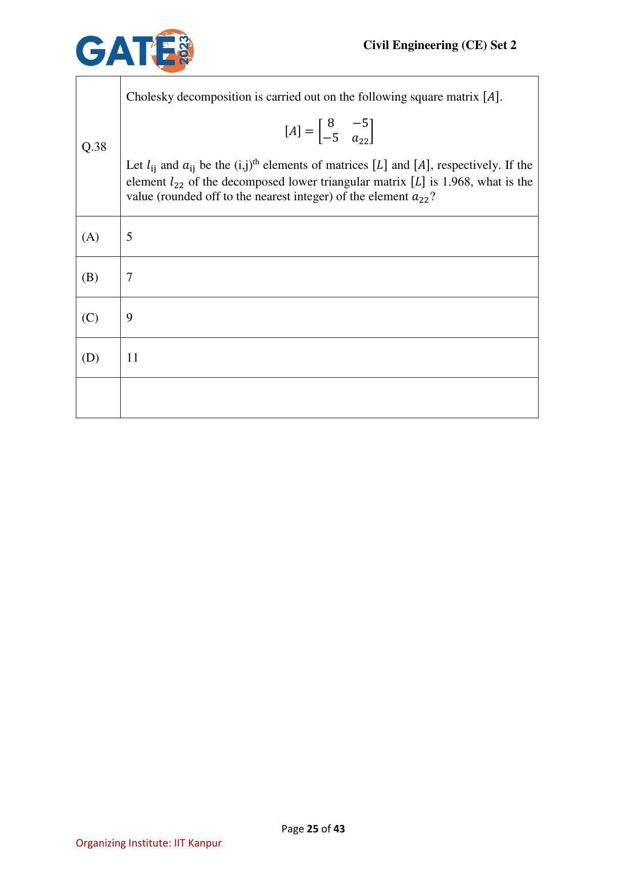 GATE 2023 Civil Engineering (CE-2) (Afternoon) Question Paper - Page 25