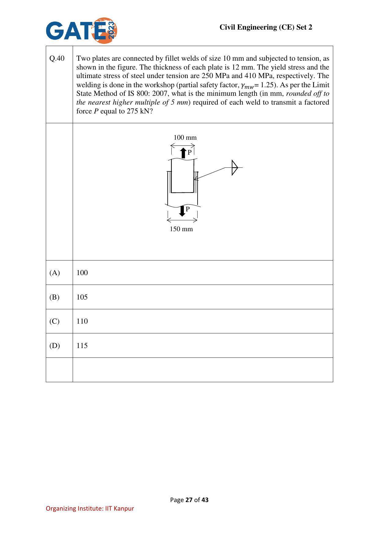 GATE 2023 Civil Engineering (CE-2) (Afternoon) Question Paper - Page 27