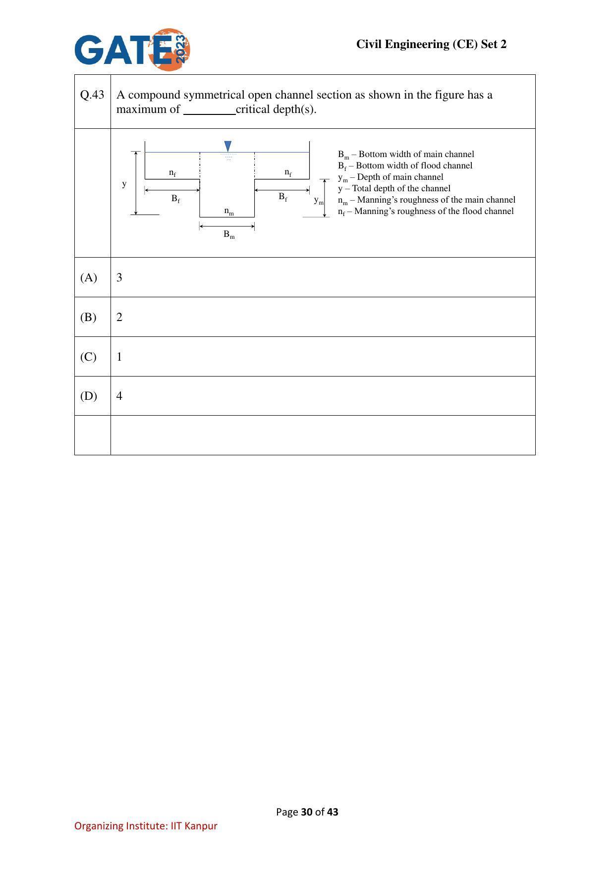 GATE 2023 Civil Engineering (CE-2) (Afternoon) Question Paper - Page 30