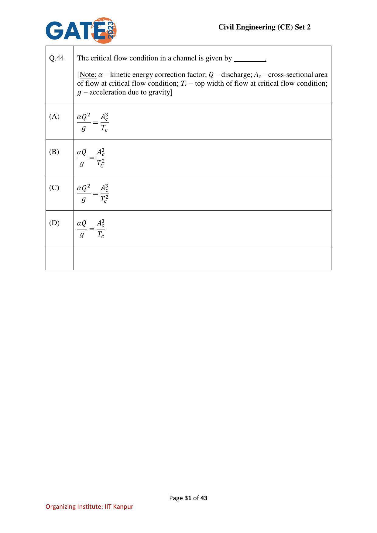 GATE 2023 Civil Engineering (CE-2) (Afternoon) Question Paper - Page 31