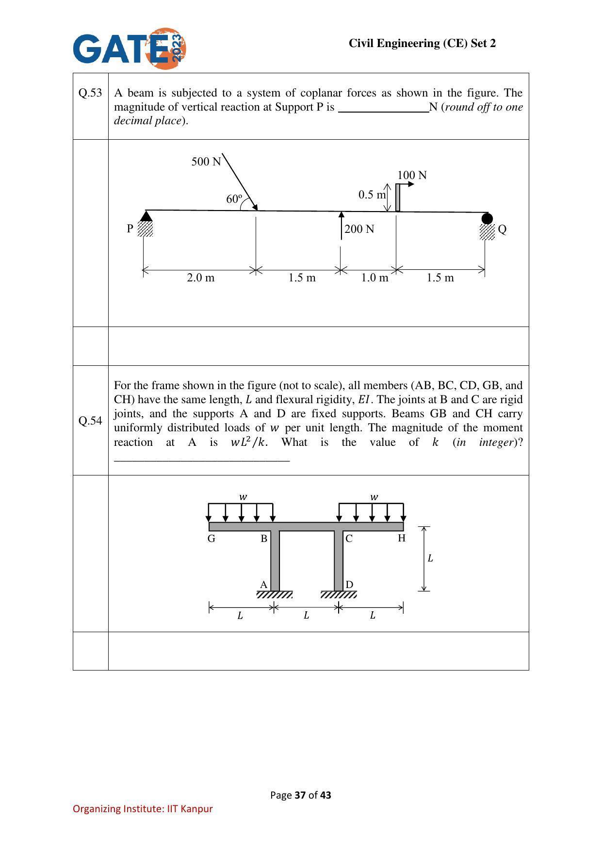GATE 2023 Civil Engineering (CE-2) (Afternoon) Question Paper - Page 37