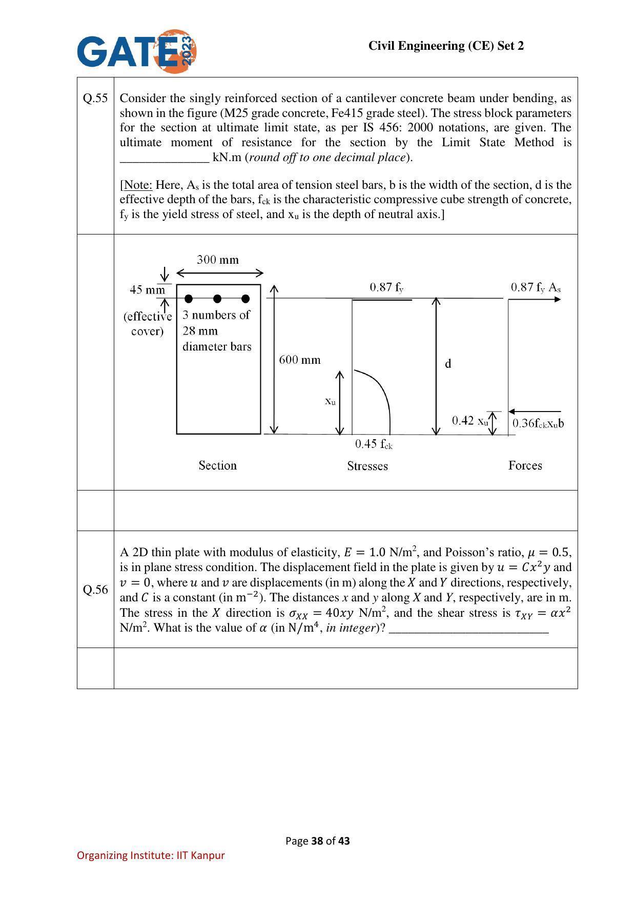 GATE 2023 Civil Engineering (CE-2) (Afternoon) Question Paper - Page 38