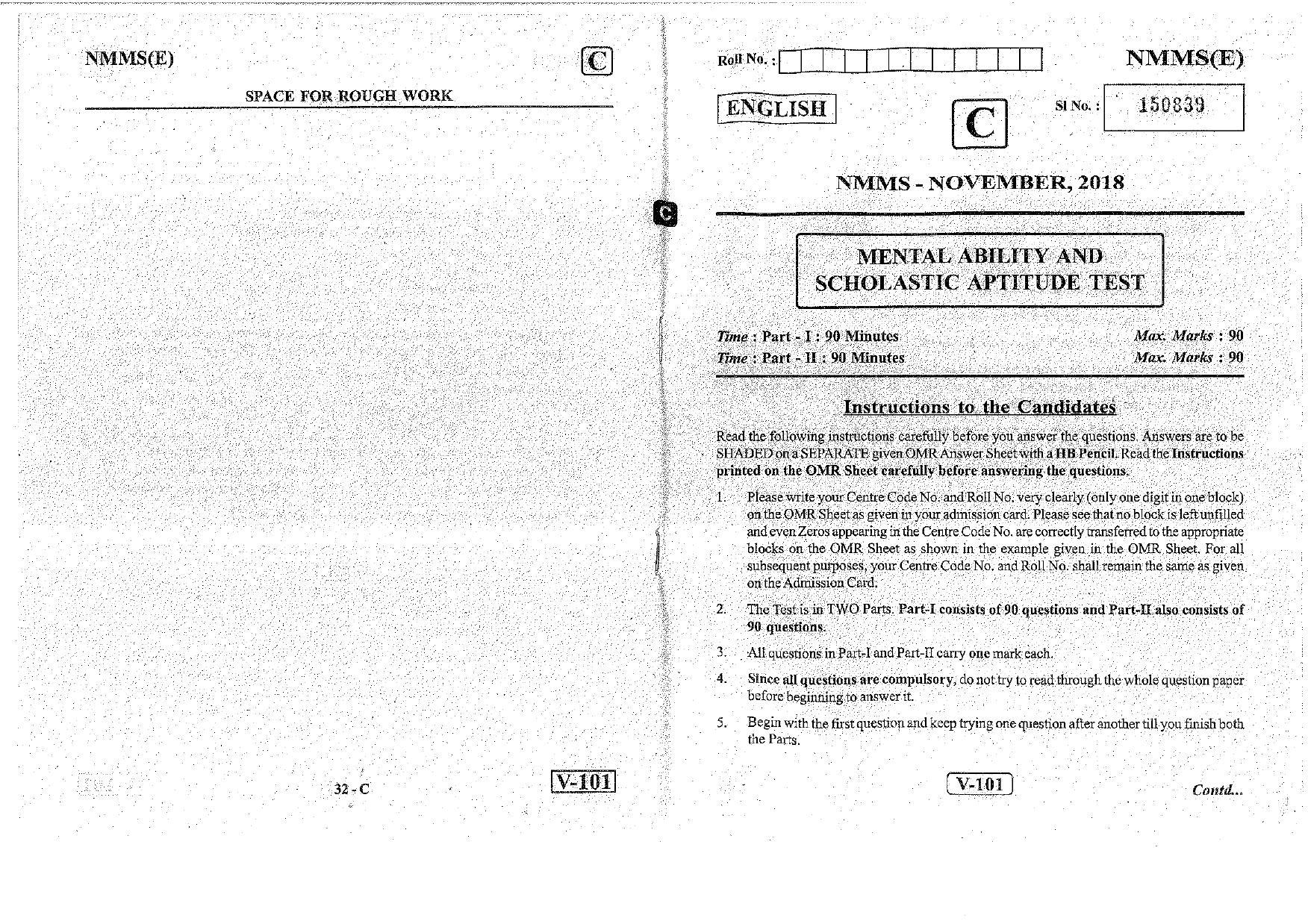 MAT - SAT English Nov 2018 (Set C) Class 8 Andhra Pradesh NMMS Question Papers - Page 1