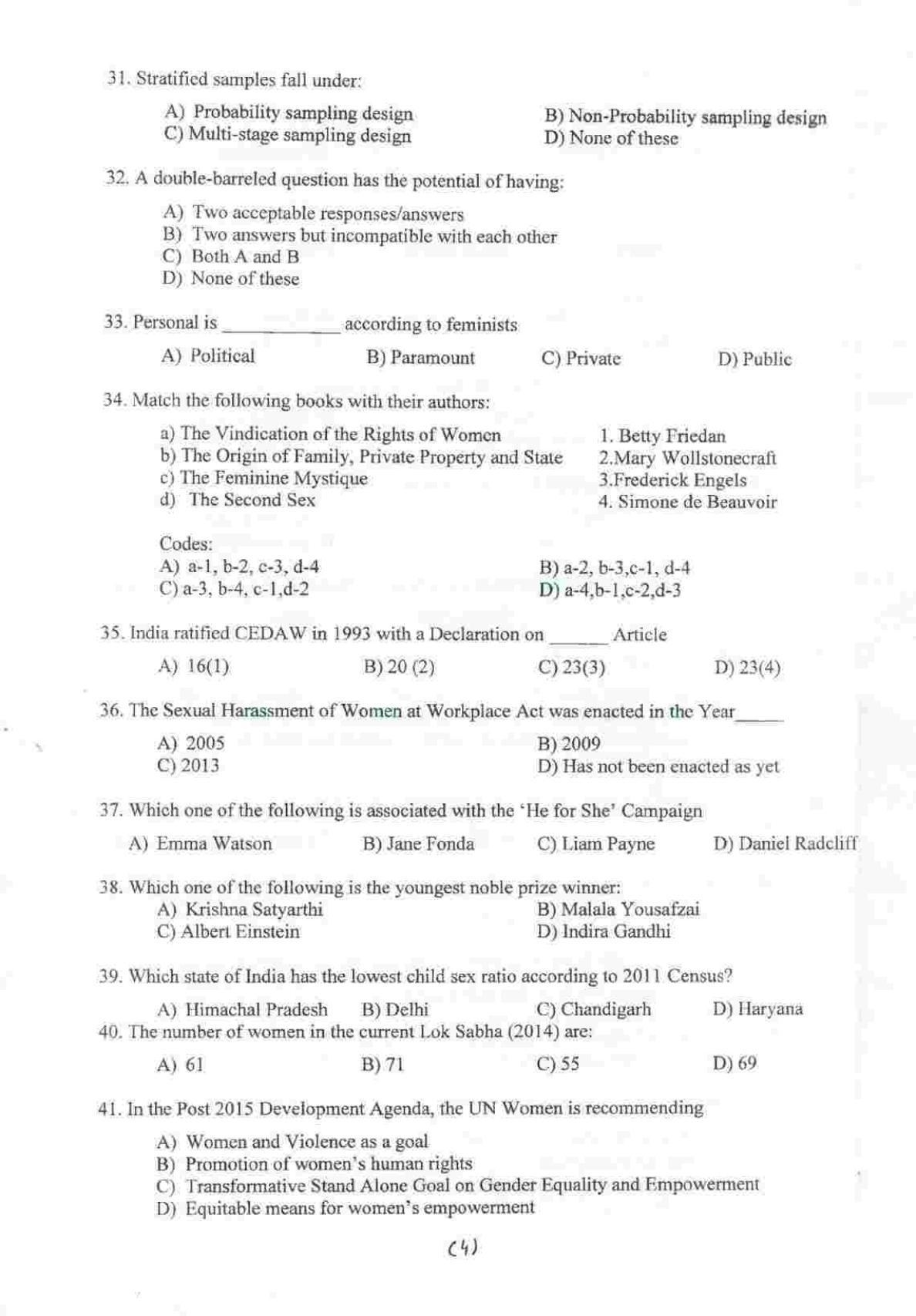 PU MPET Women studies and Development 2015 Question Paper - Page 5