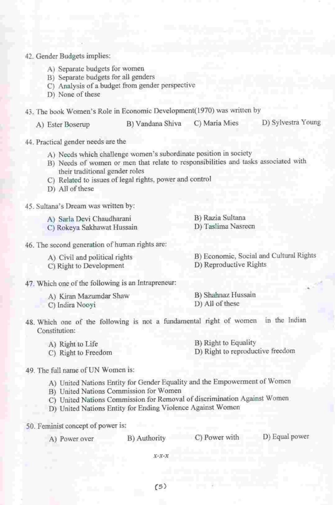 PU MPET Women studies and Development 2015 Question Paper - Page 6