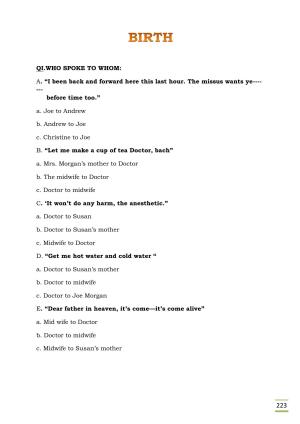 CBSE Worksheets for Class 11 English Birth questions answers