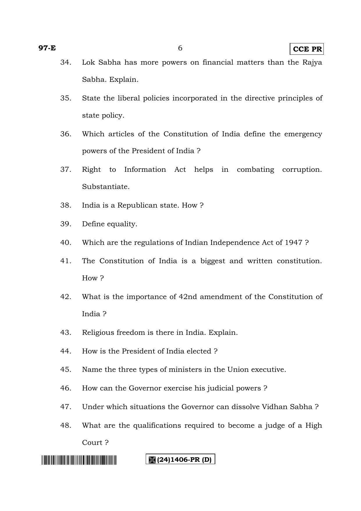 Karnataka SSLC POLITICAL SCIENCE - ENGLISH (97E%20CCE PR _24_1406-PR_D_) (Supplementary) June 2019 Question Paper - Page 6