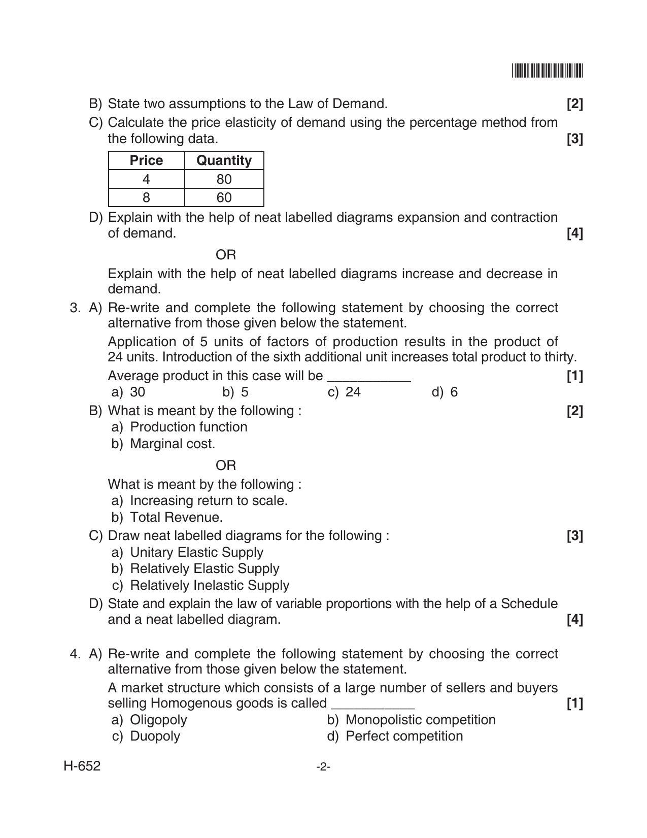 Goa Board Class 12 Economics 652 Old Pattern (June 2018) Question Paper - Page 2