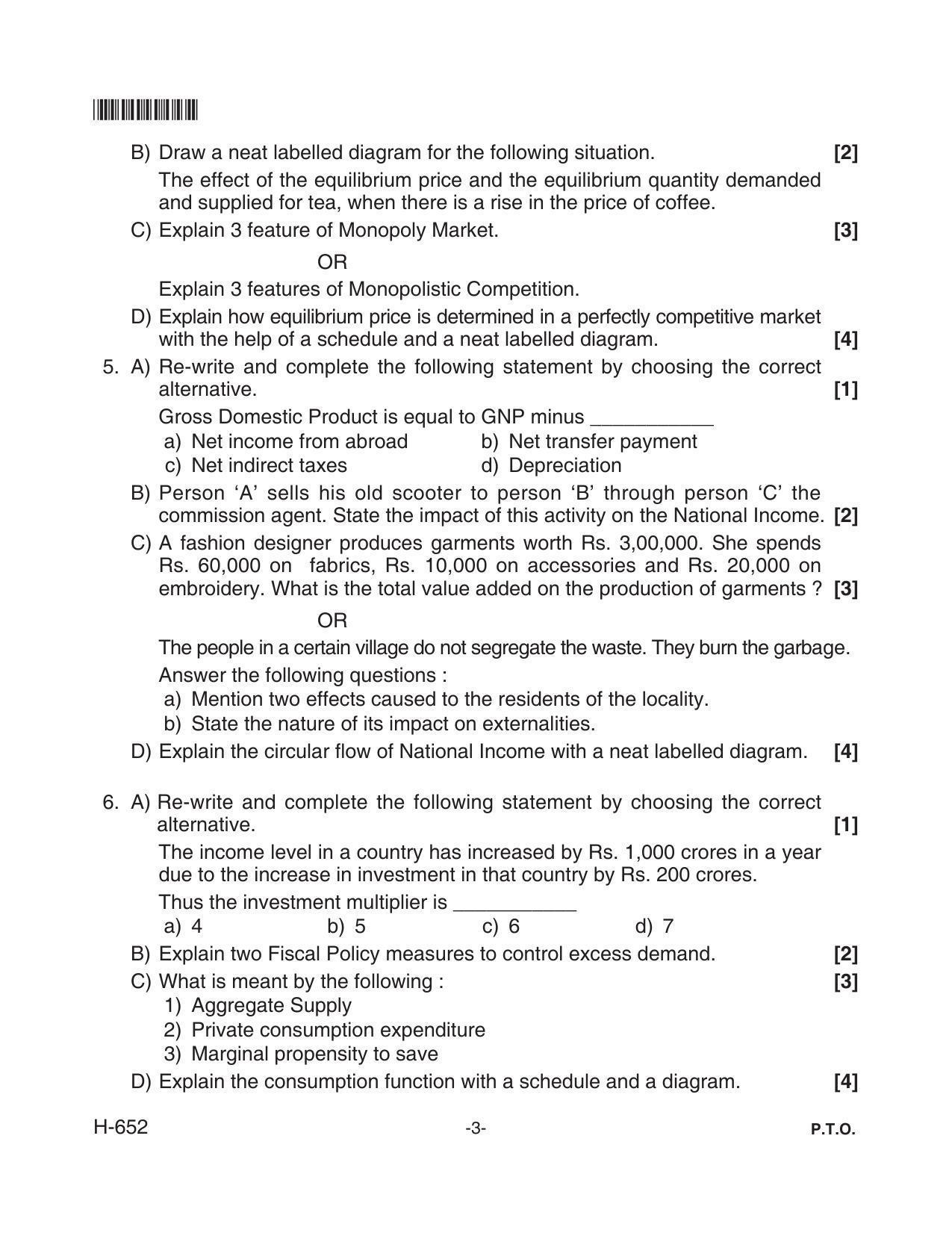 Goa Board Class 12 Economics 652 Old Pattern (June 2018) Question Paper - Page 3