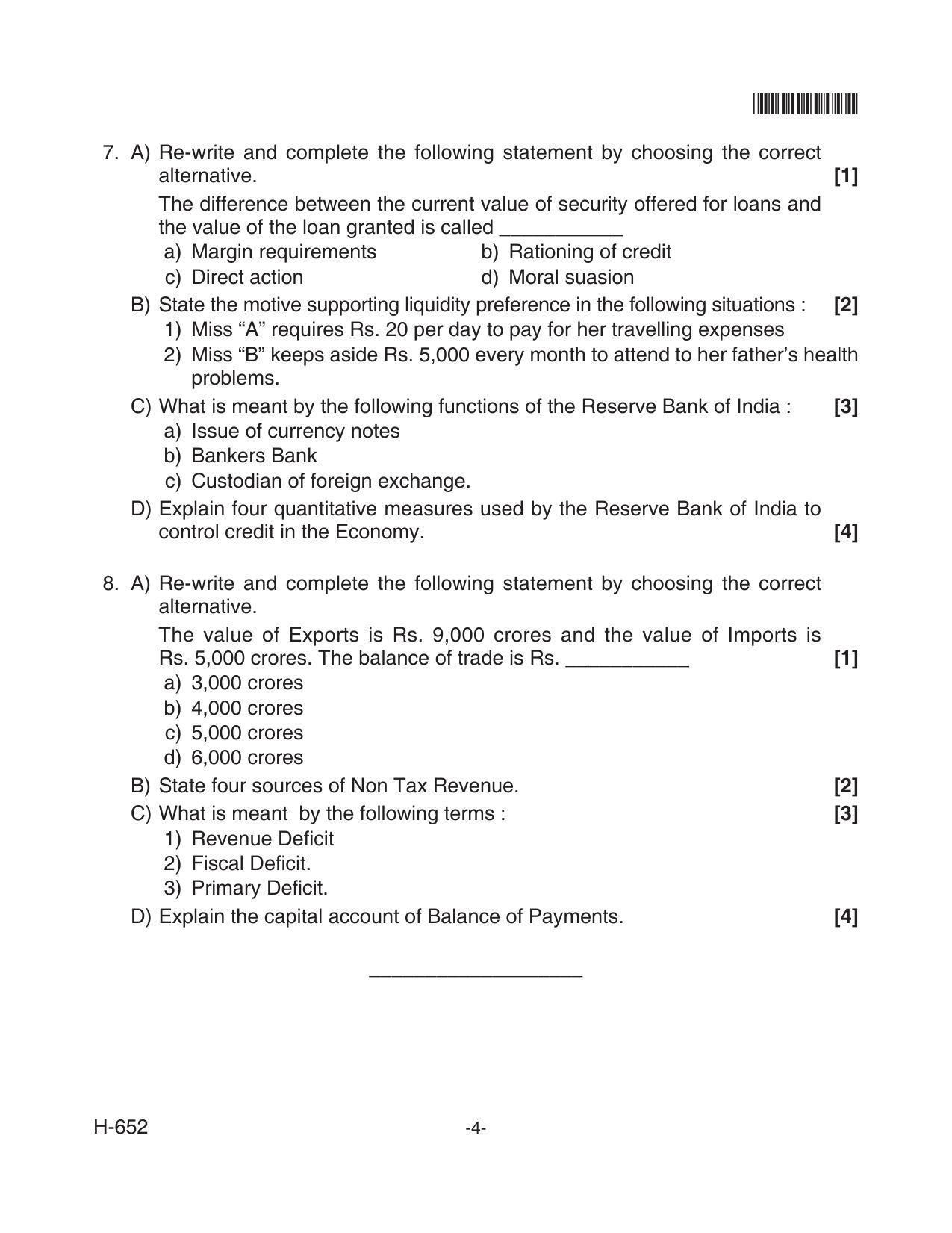 Goa Board Class 12 Economics 652 Old Pattern (June 2018) Question Paper - Page 4