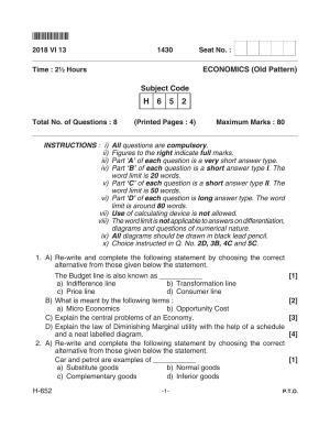 Goa Board Class 12 Economics  652 Old Pattern (June 2018) Question Paper