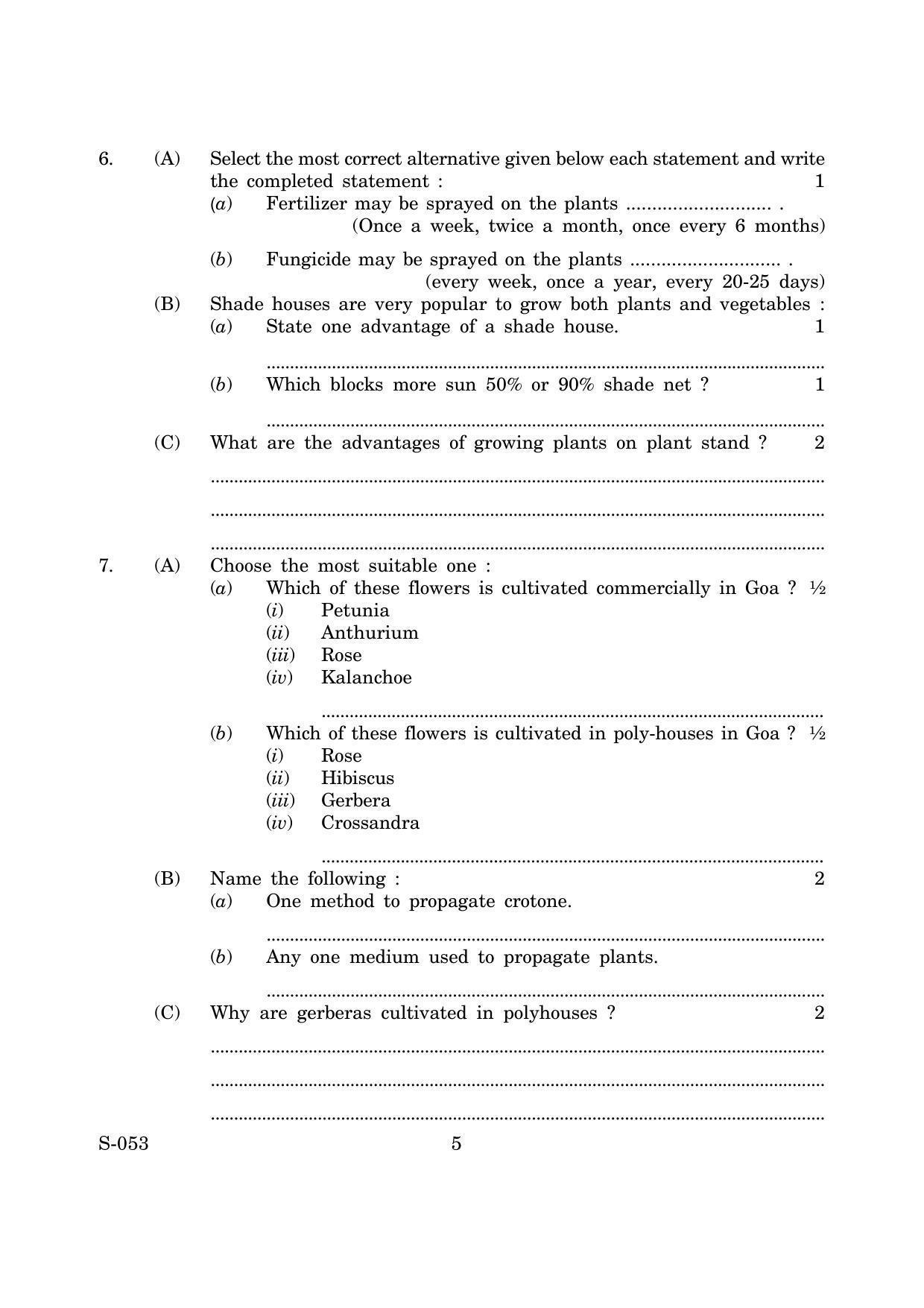 Goa Board Class 10 Basic Floriculture E March (2019 1) Question Paper - Page 5