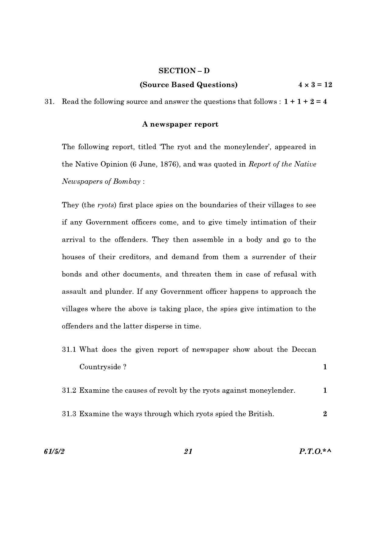 CBSE Class 12 61-5-2 History 2023 Question Paper - Page 21