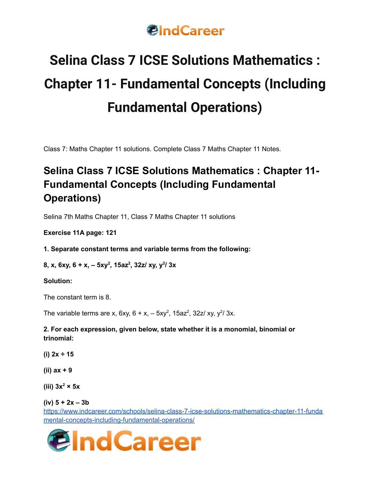 Selina Class 7 ICSE Solutions Mathematics : Chapter 11- Fundamental Concepts (Including Fundamental Operations) - Page 2