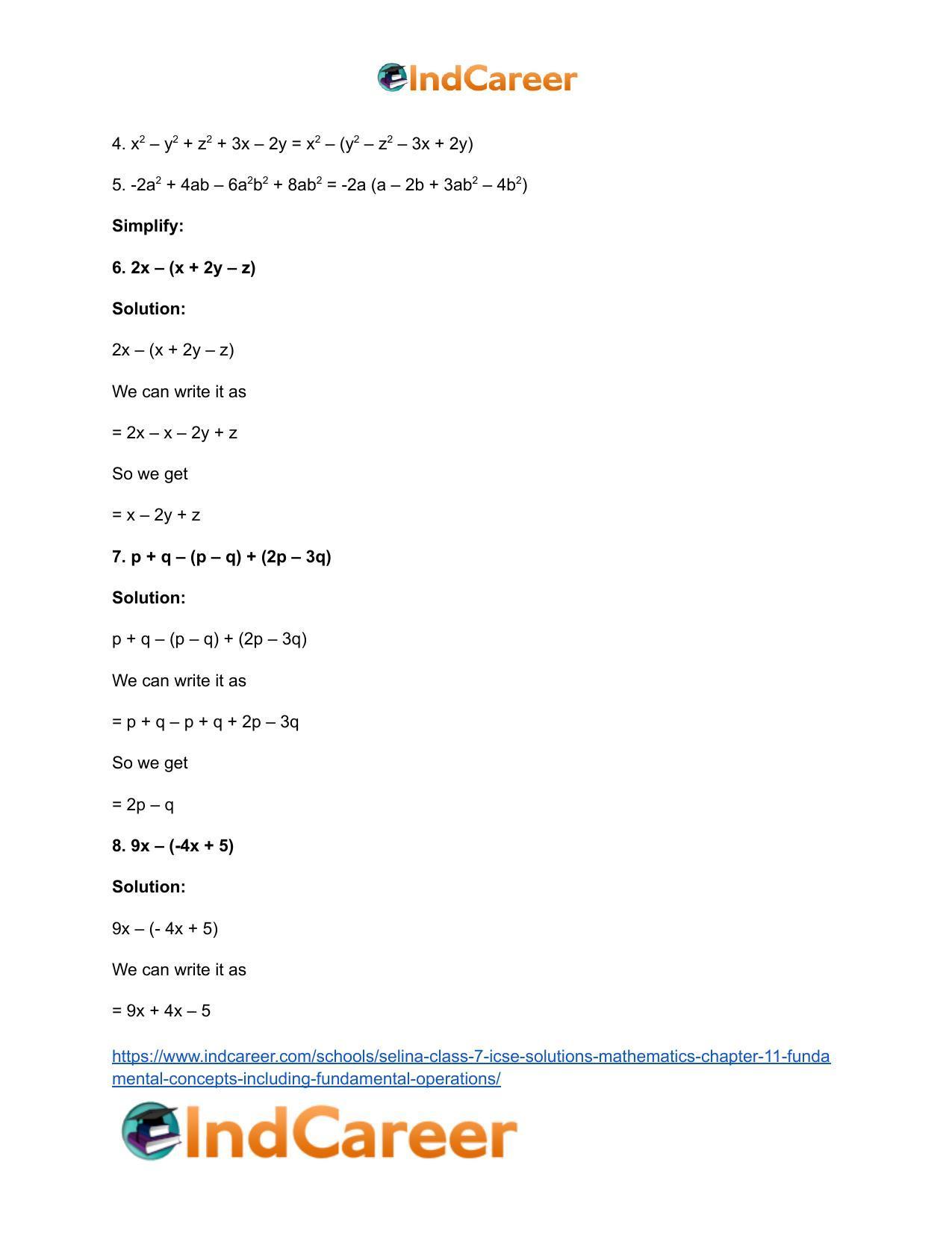 Selina Class 7 ICSE Solutions Mathematics : Chapter 11- Fundamental Concepts (Including Fundamental Operations) - Page 47