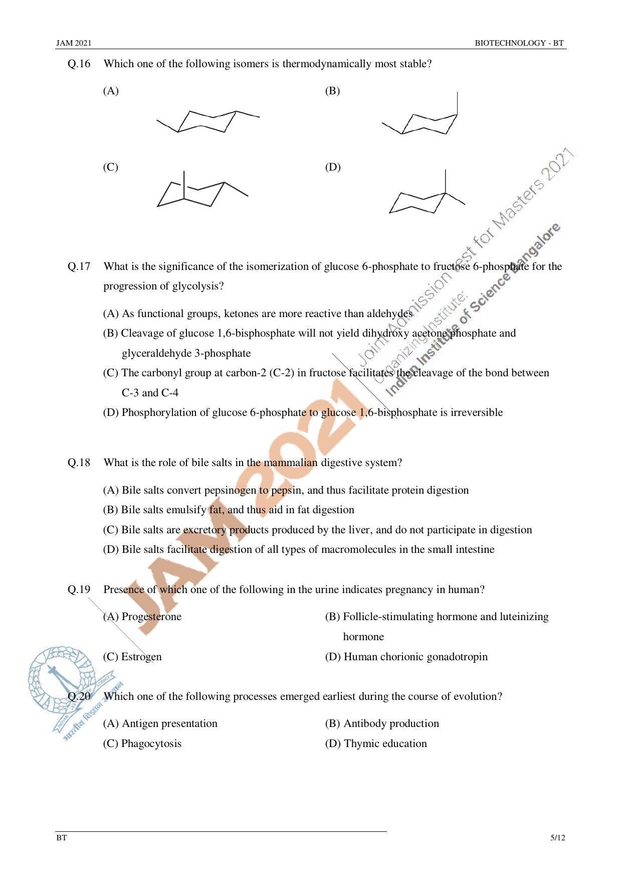JAM 2021: BT Question Paper - Page 5