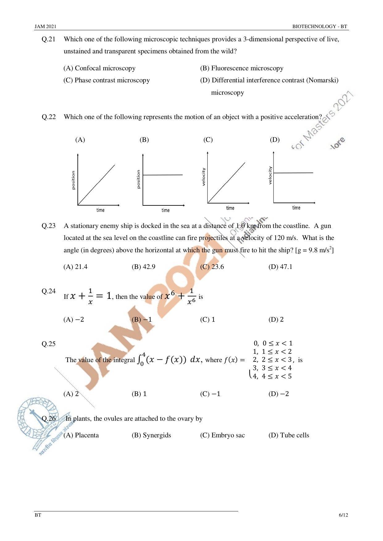JAM 2021: BT Question Paper - Page 6
