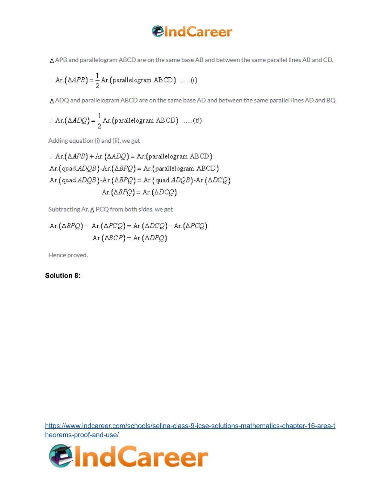 Selina Class 9 ICSE Solutions Mathematics : Chapter 16- Area Theorems [Proof and Use] - Page 8