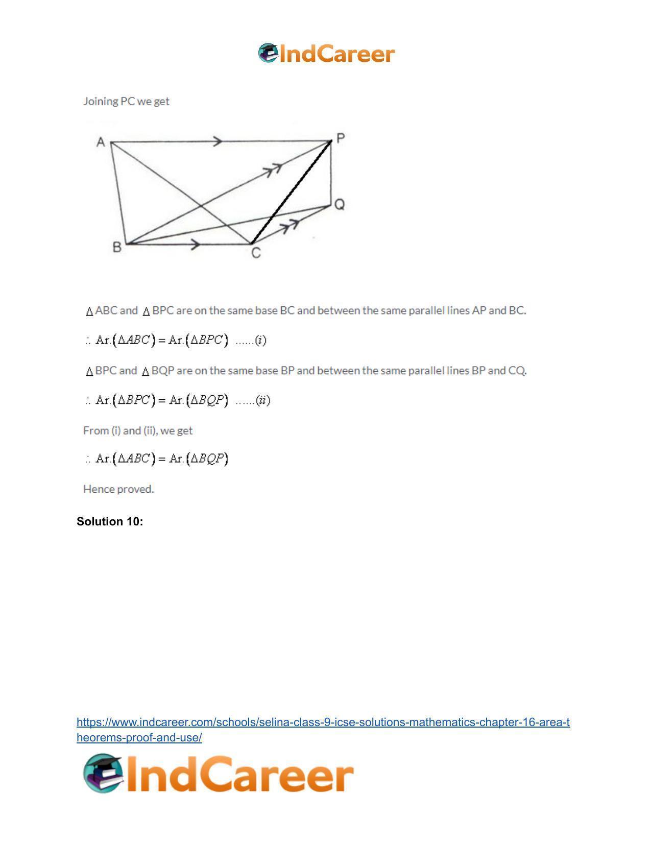 Selina Class 9 ICSE Solutions Mathematics : Chapter 16- Area Theorems [Proof and Use] - Page 10