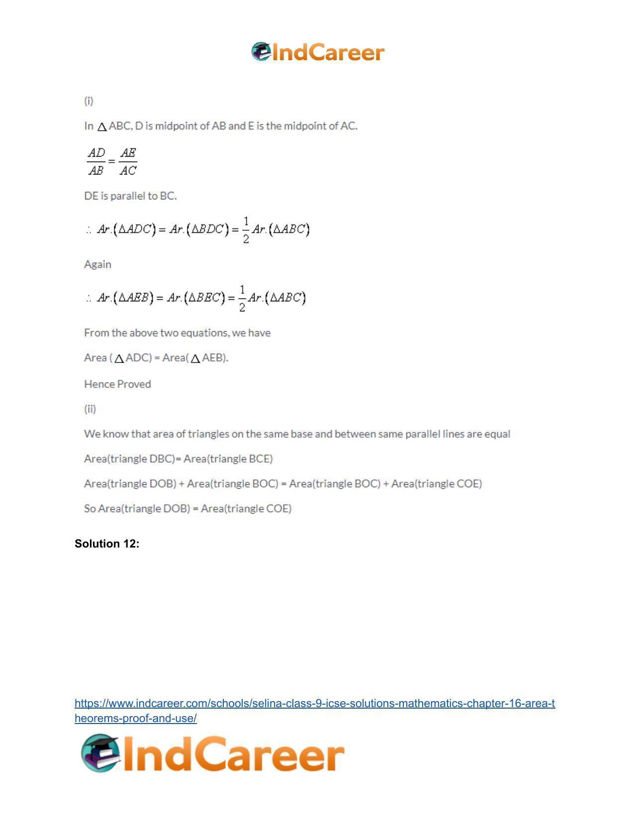 Selina Class 9 ICSE Solutions Mathematics : Chapter 16- Area Theorems [Proof and Use] - Page 12