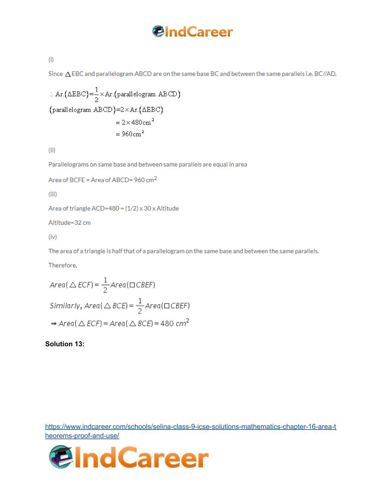 Selina Class 9 ICSE Solutions Mathematics : Chapter 16- Area Theorems [Proof and Use] - Page 13