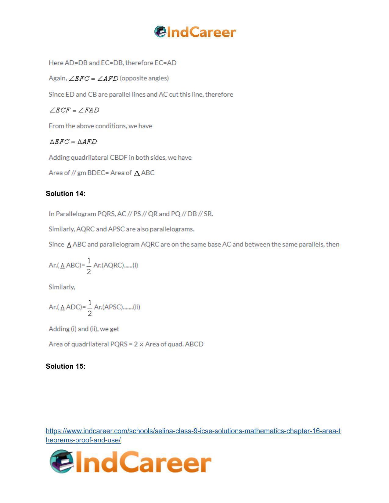 Selina Class 9 ICSE Solutions Mathematics : Chapter 16- Area Theorems [Proof and Use] - Page 14