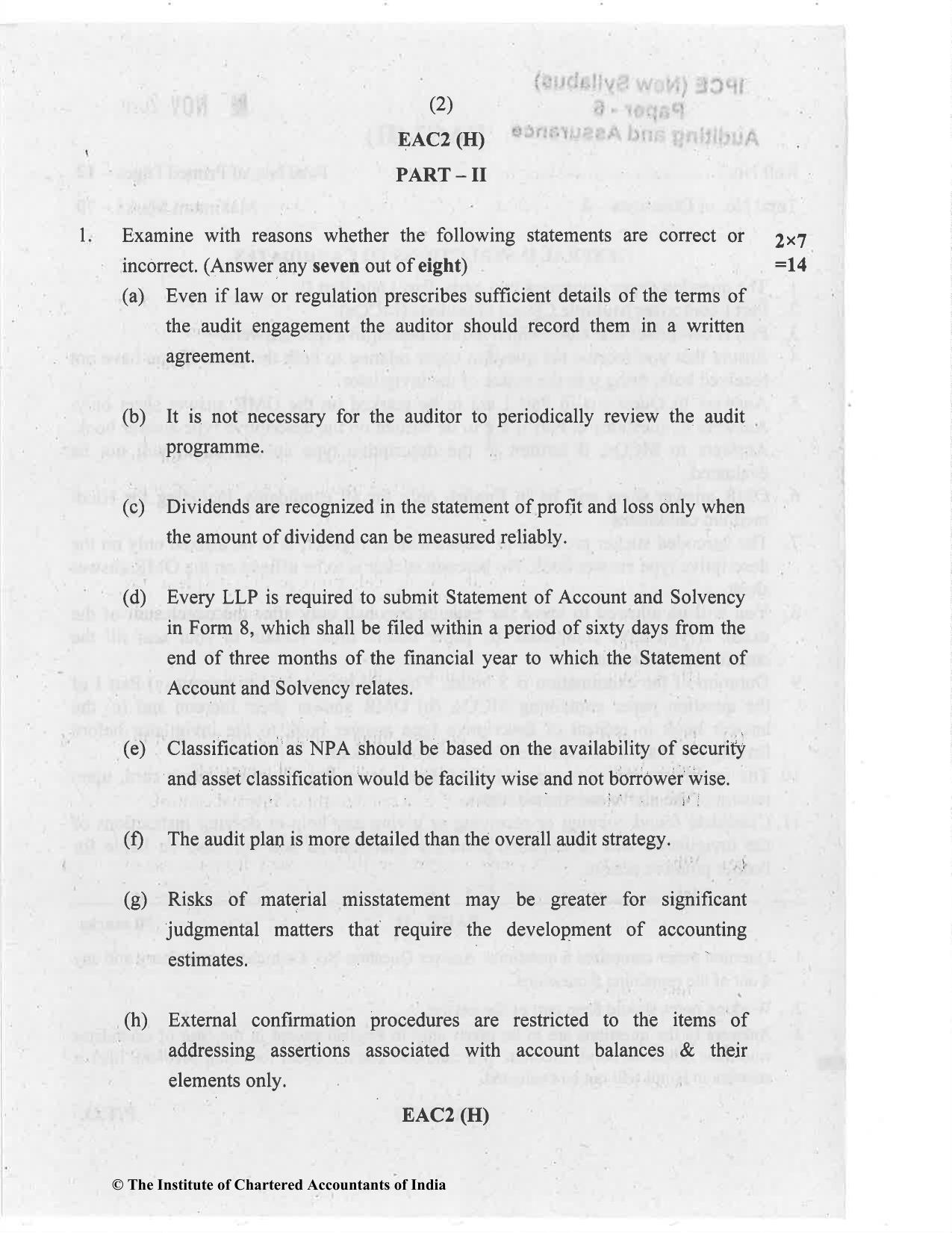 CA Inter Nov 2020 Question Paper - Paper 6 – Auditing and Assurance - Page 2