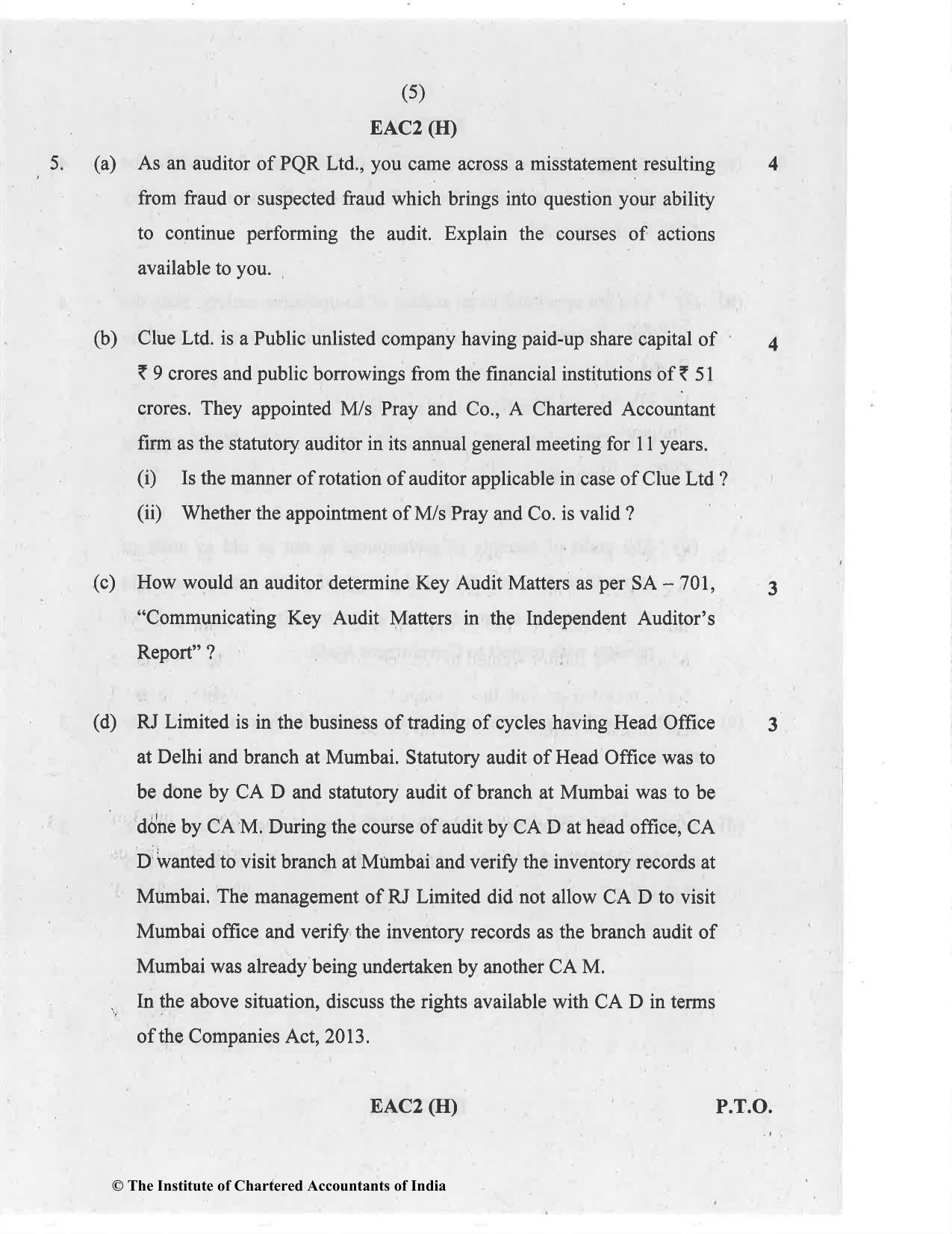 CA Inter Nov 2020 Question Paper - Paper 6 – Auditing and Assurance - Page 5