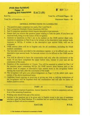 CA Inter Nov 2020 Question Paper - Paper 6 – Auditing and Assurance