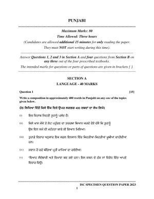 ISC Class 12 Punjabi Sample Paper 2023