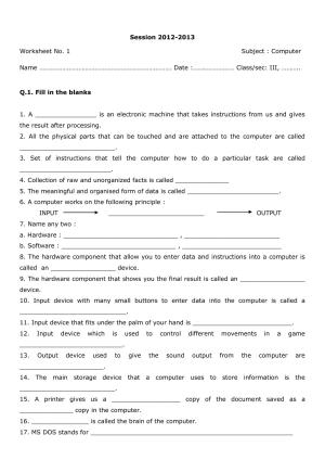 Worksheet for Class 3 Computers Assignment 5