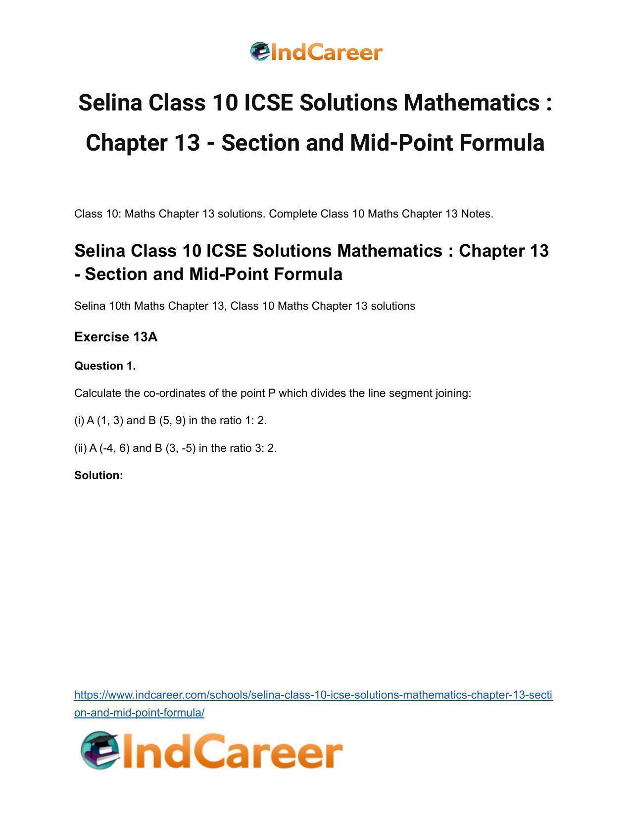 Selina Class 10 ICSE Solutions Mathematics : Chapter 13 - Section and Mid-Point Formula - Page 2
