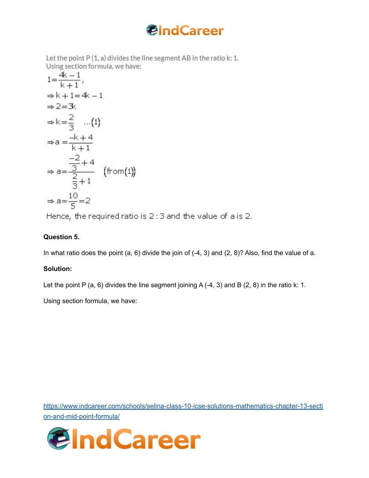 Selina Class 10 ICSE Solutions Mathematics : Chapter 13 - Section and Mid-Point Formula - Page 5