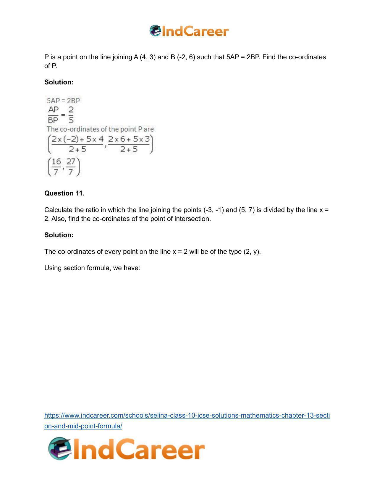 Selina Class 10 ICSE Solutions Mathematics : Chapter 13 - Section and Mid-Point Formula - Page 10