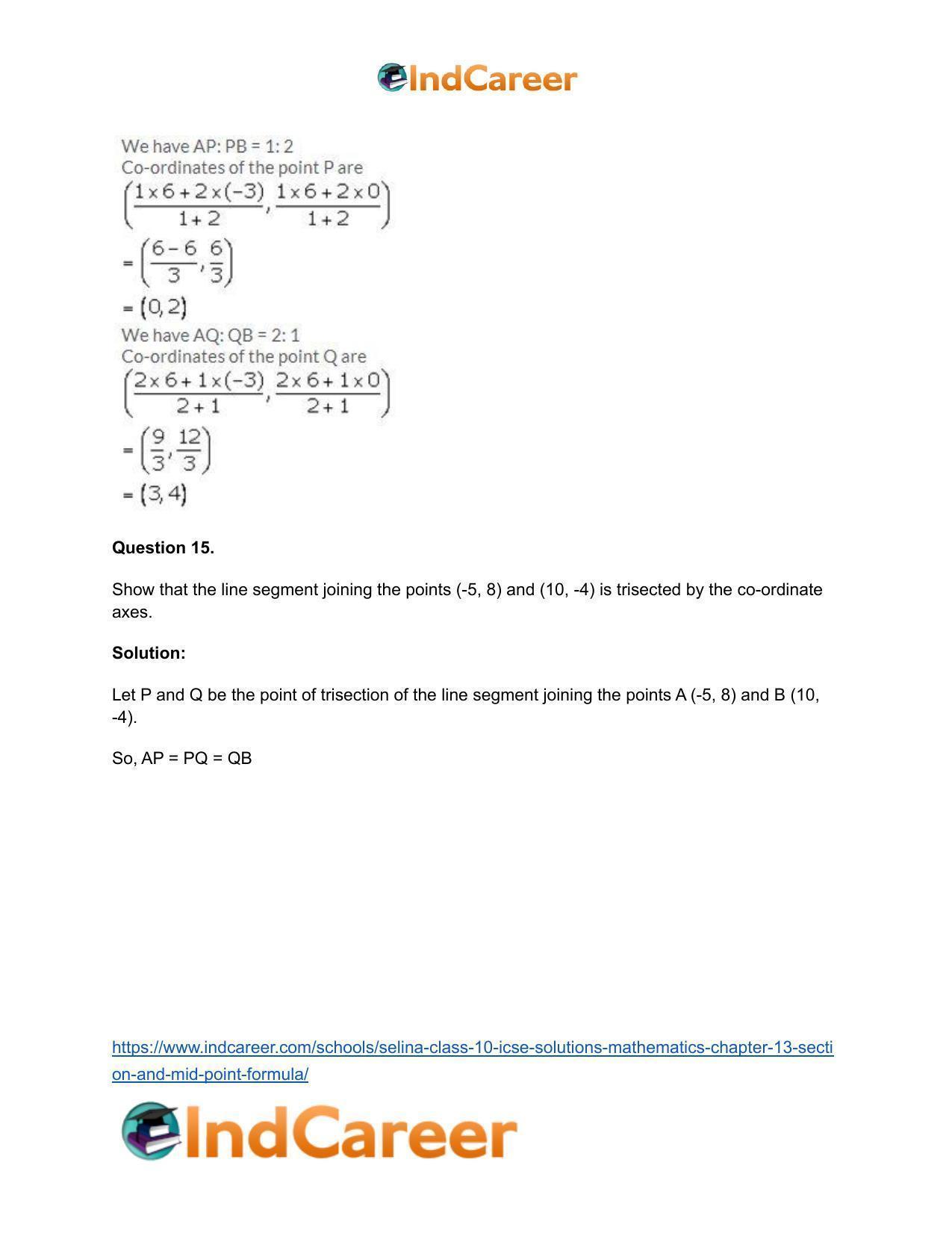 Selina Class 10 ICSE Solutions Mathematics : Chapter 13 - Section and Mid-Point Formula - Page 14