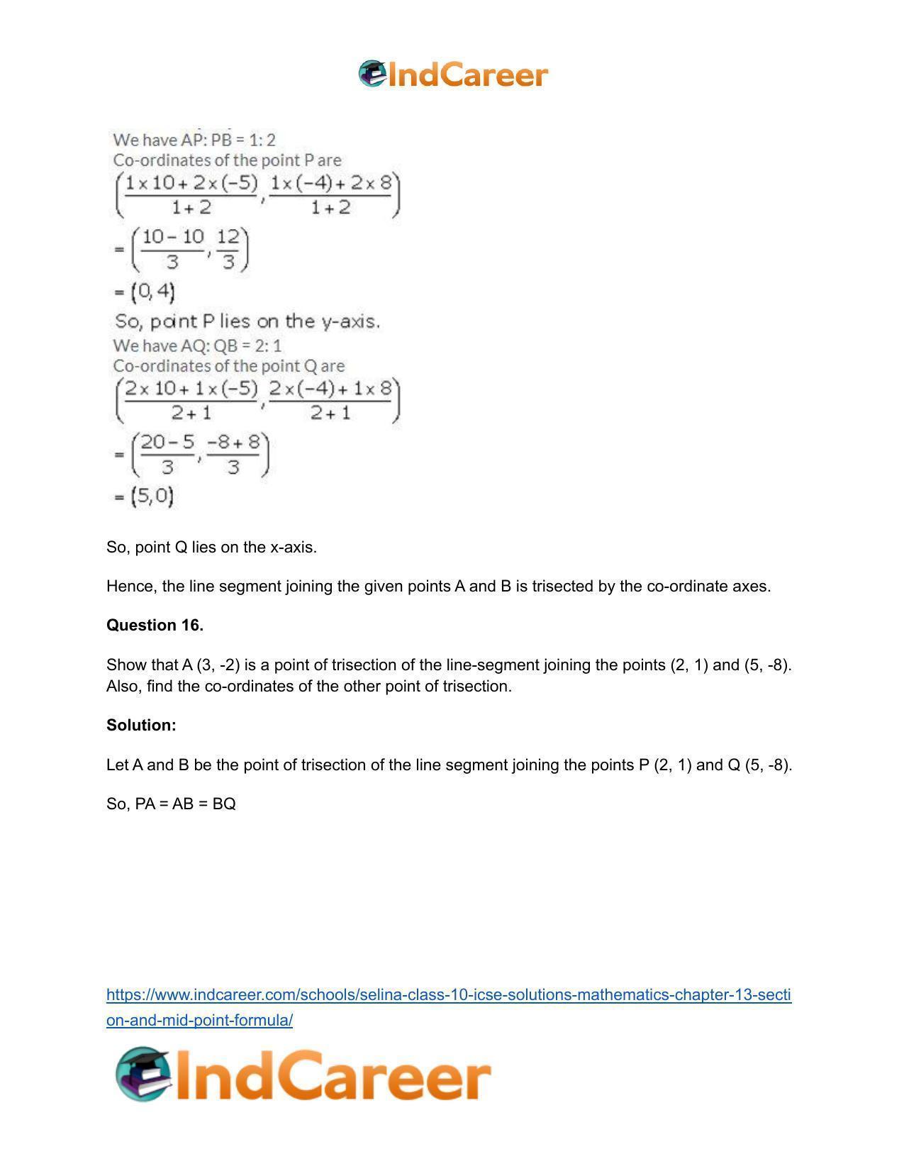 Selina Class 10 ICSE Solutions Mathematics : Chapter 13 - Section and Mid-Point Formula - Page 15