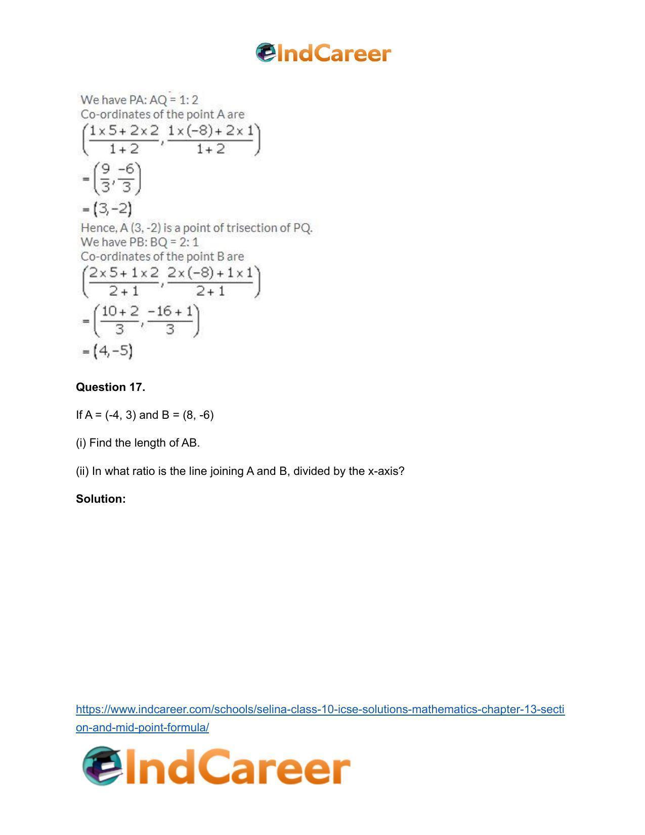 Selina Class 10 ICSE Solutions Mathematics : Chapter 13 - Section and Mid-Point Formula - Page 16