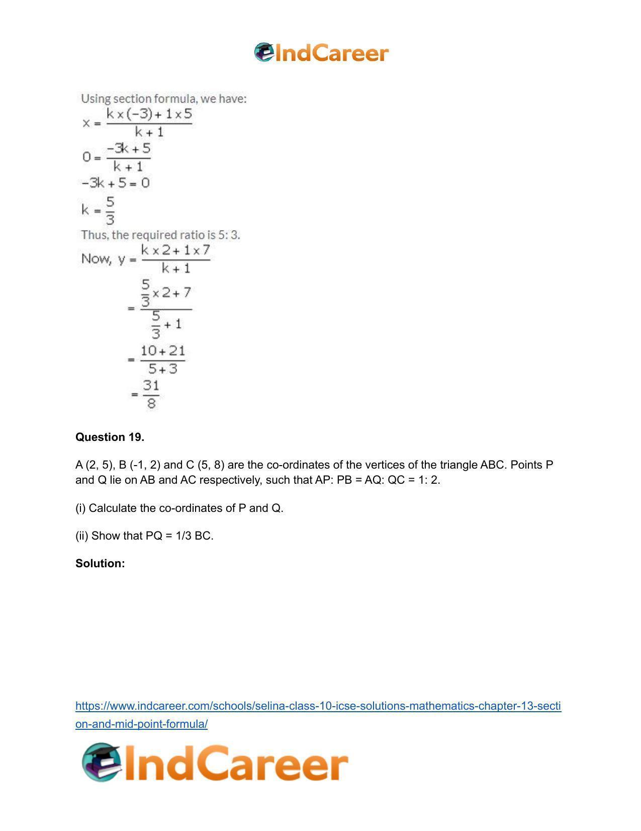 Selina Class 10 ICSE Solutions Mathematics : Chapter 13 - Section and Mid-Point Formula - Page 18