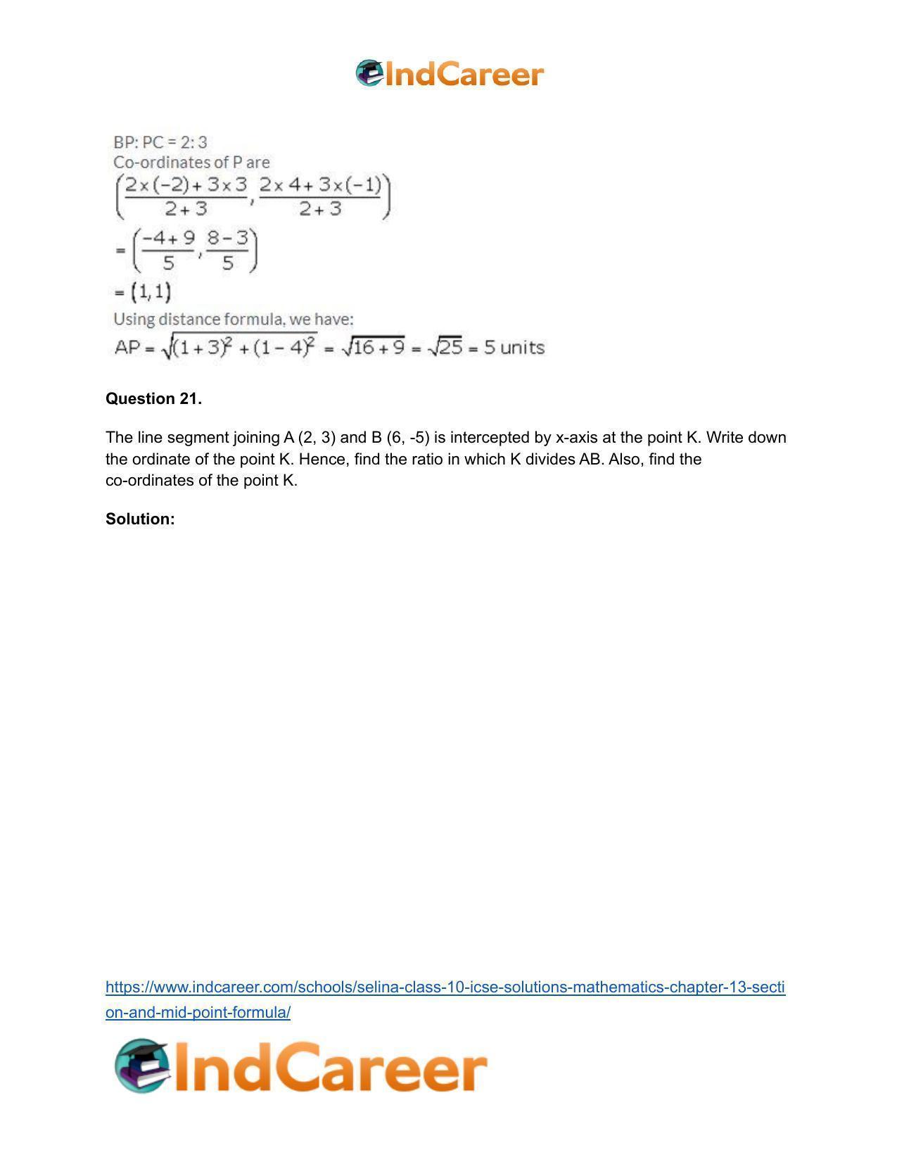 Selina Class 10 ICSE Solutions Mathematics : Chapter 13 - Section and Mid-Point Formula - Page 20