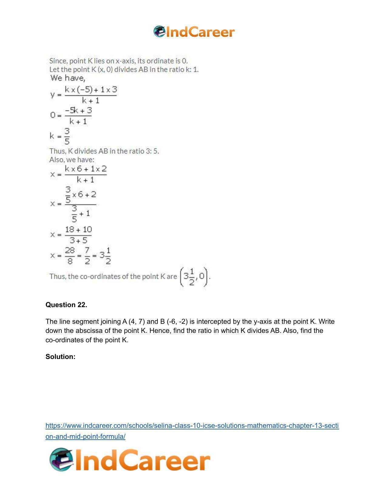 Selina Class 10 ICSE Solutions Mathematics : Chapter 13 - Section and Mid-Point Formula - Page 21