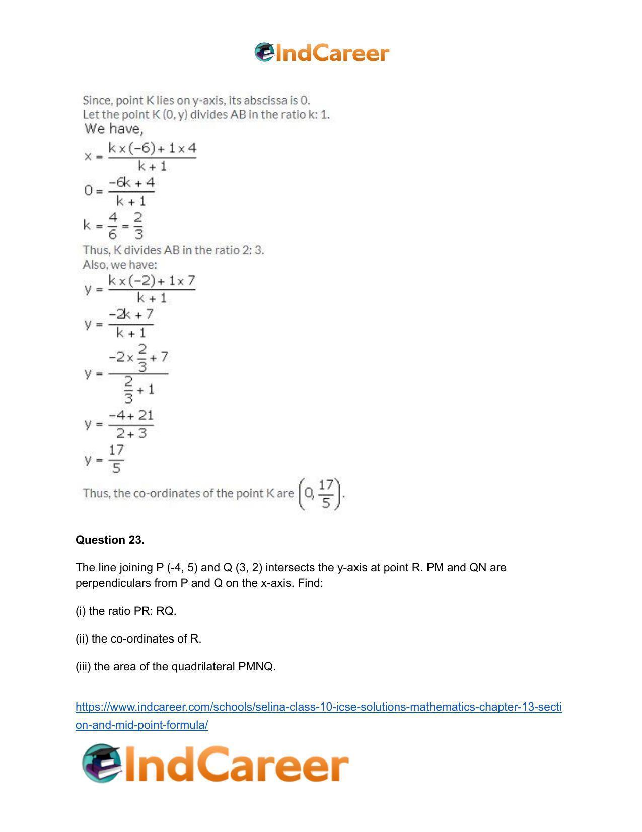Selina Class 10 ICSE Solutions Mathematics : Chapter 13 - Section and Mid-Point Formula - Page 22