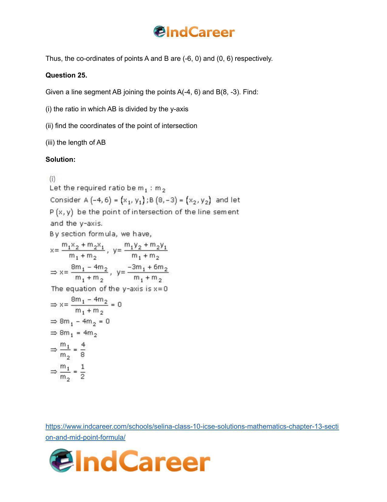 Selina Class 10 ICSE Solutions Mathematics : Chapter 13 - Section and Mid-Point Formula - Page 26