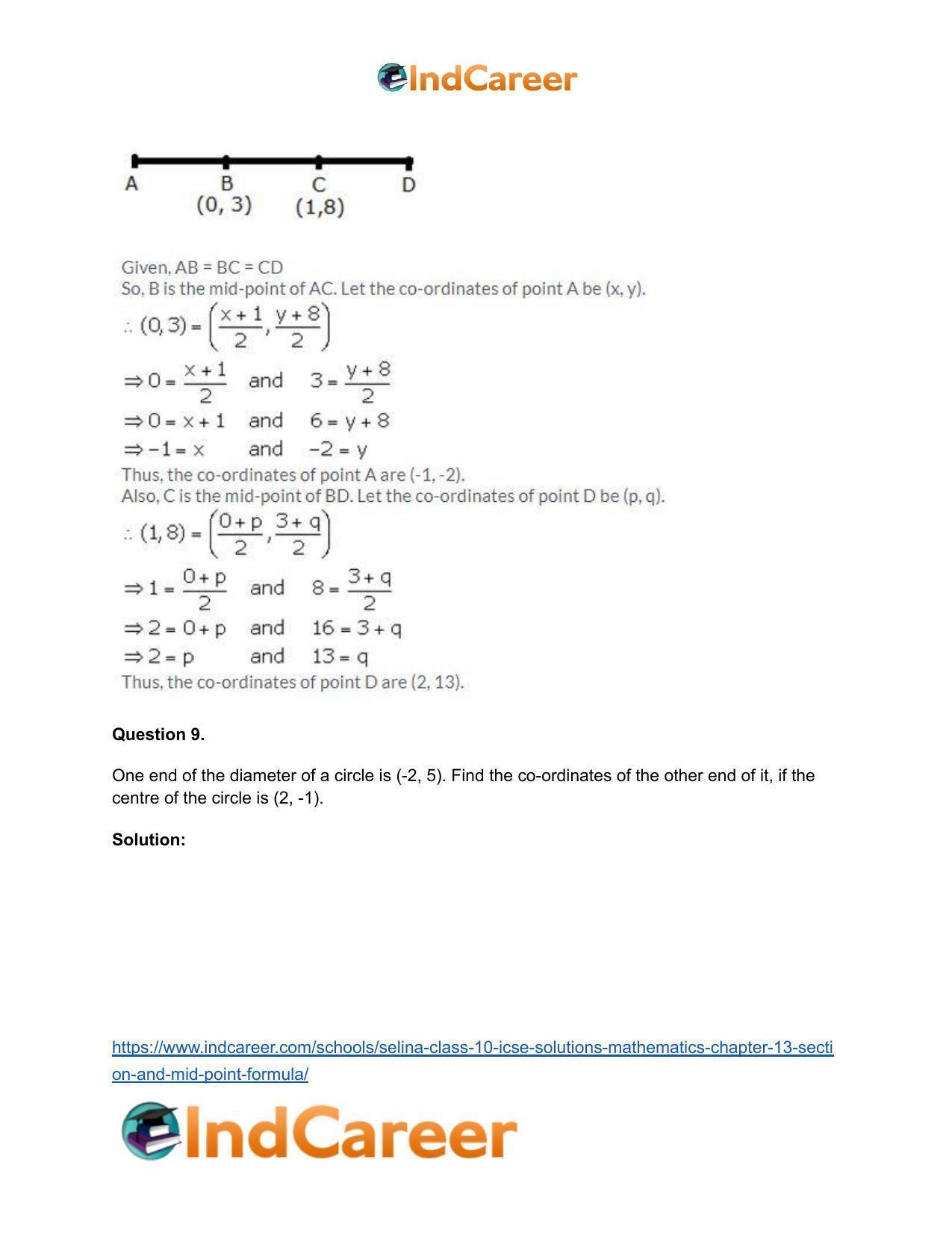 Selina Class 10 ICSE Solutions Mathematics : Chapter 13 - Section and Mid-Point Formula - Page 34