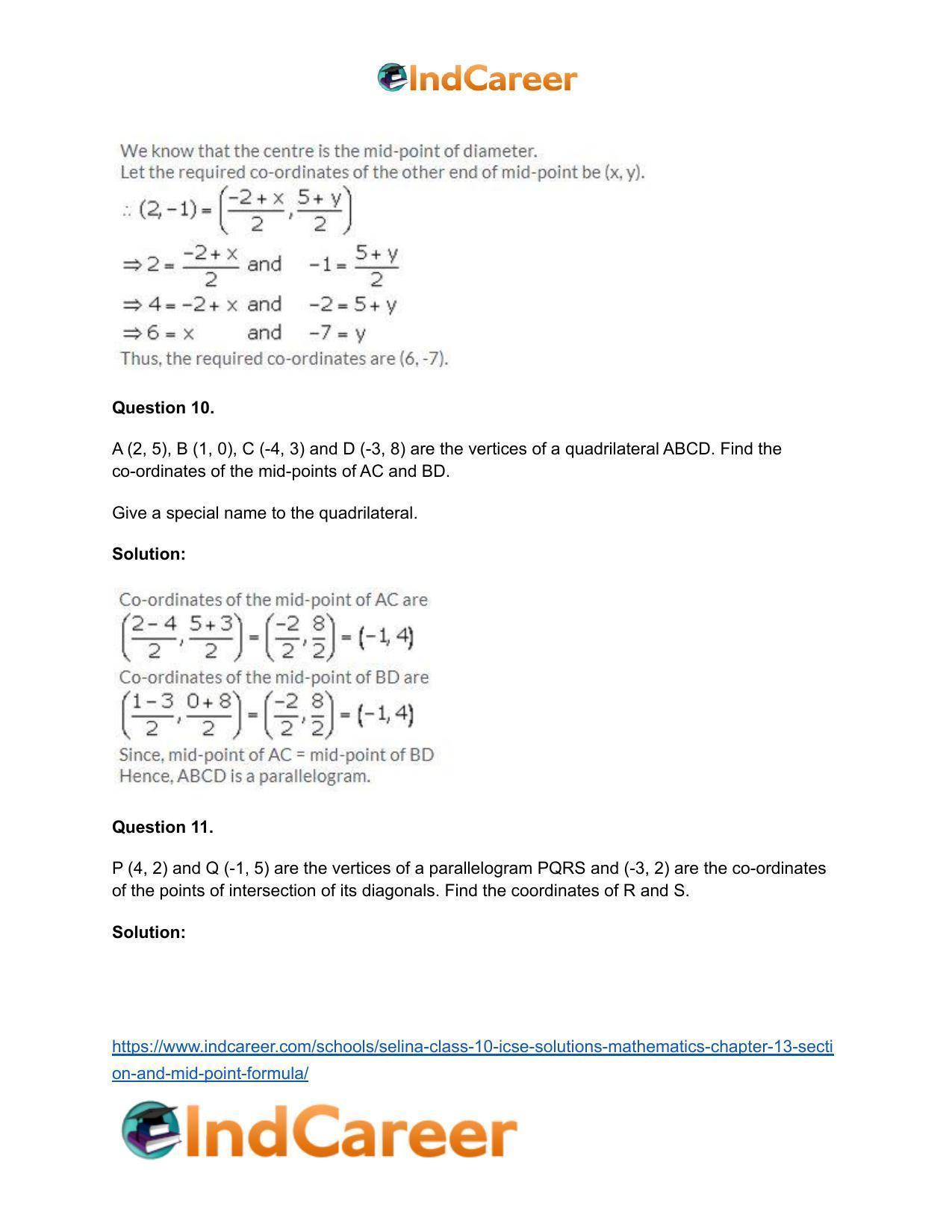Selina Class 10 ICSE Solutions Mathematics : Chapter 13 - Section and Mid-Point Formula - Page 35