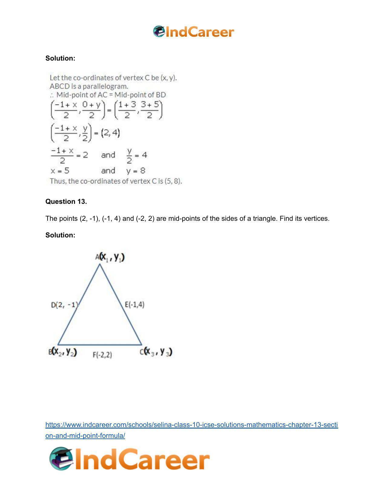 Selina Class 10 ICSE Solutions Mathematics : Chapter 13 - Section and Mid-Point Formula - Page 37